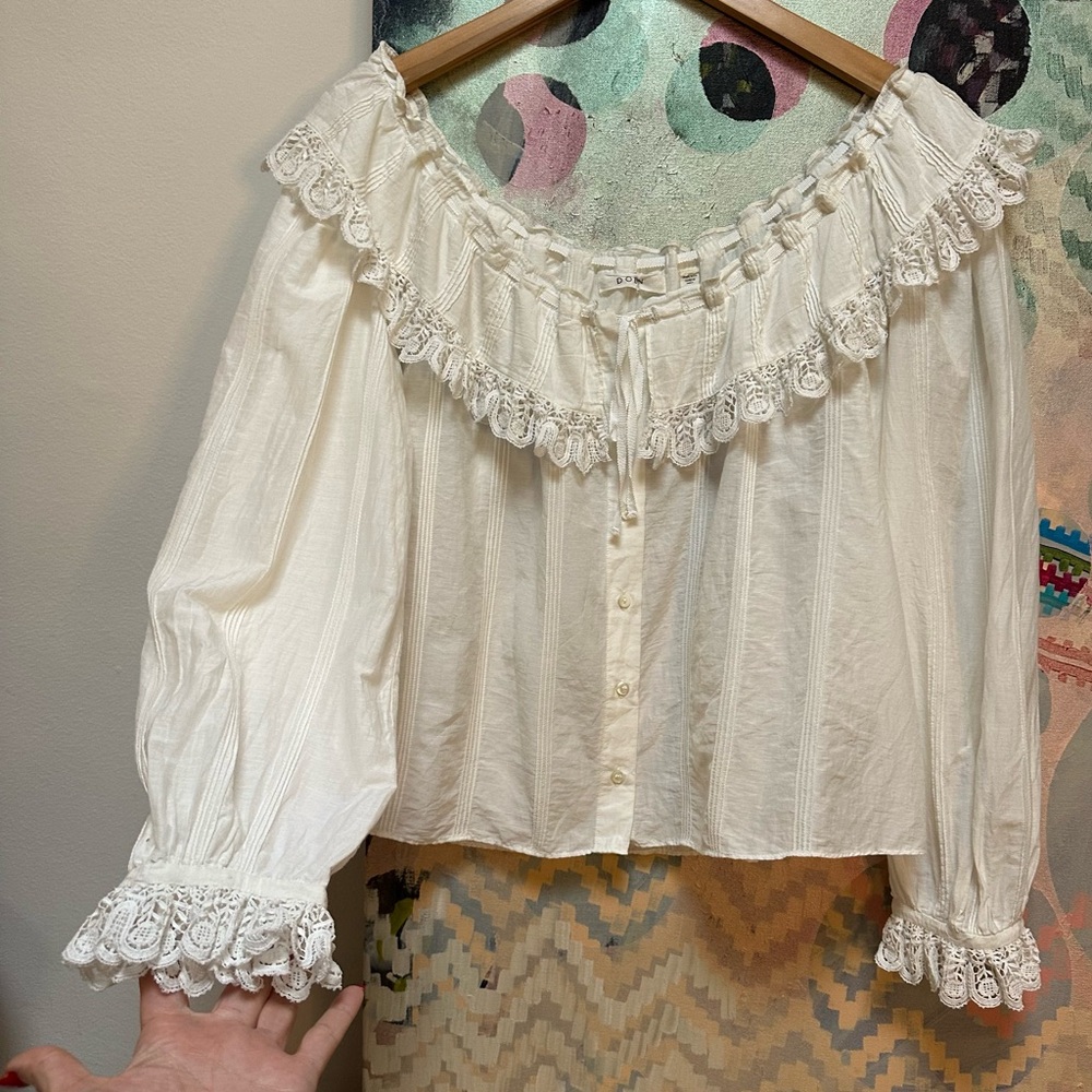 Doen Senette Top in Blanc Fleur du Matin cream ruffle lace size large - Picture 7 of 16